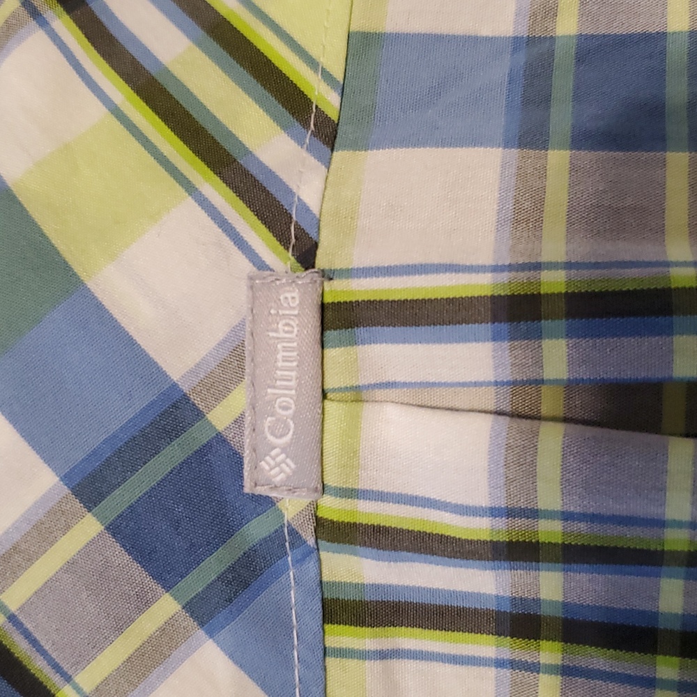 Columbia Plaid Button-Up Long Sleeve Shirt Womens L Periwinkle Lime Green White - Picture 12 of 16